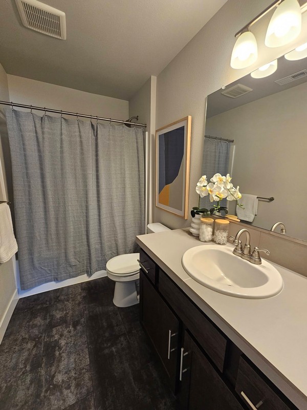 Deep cleaning refreshed the bathroom, including the vanity, sink, mirror, toilet area, and visible floor, leaving the room organized for daily use.